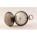 WILL?M READ, SILVER FULL HUNTER POCKET WATCH, fusee movement dated 1819, white enamel Arabic dial