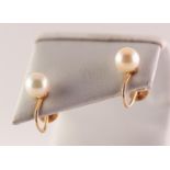 PAIR OF 9ct GOLD EARRINGS, WIRE PATTERN FOR PIERCED EARS, each set with a single cultured pearl,