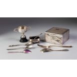 MIXED LOT OF HALLMARKED SILVER, to include: SILVER CLAD SQUARE TABLE CIGARETTE BOX, Birmingham 1930,