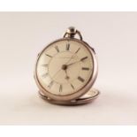 WILLIAM AGAR, BOLTON ST, BURY. SILVER OPEN FACE POCKET WATCH Movement numbered 1827, cream enamel