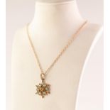 9ct GOLD FINE CHAIN NECKLACE AND VICTORIAN STAR PENDANT openwork pendant centre olivine and