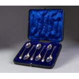 A CASED SET OF SIX LATE VICTORIAN SILVER TEASPOONS with scallop shell terminals, Sheffield 1893 2oz