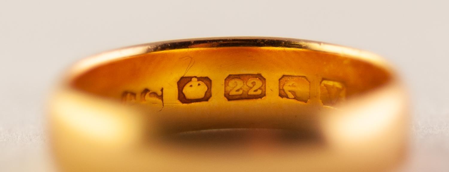 22ct GOLD BROAD WEDDING RING, Birmingham 1920, 5 gms, ring size N - Image 2 of 2