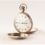 WALTHAM, U.S.A, SILVER FULL HUNTER POCKET WATCH Keyless movement numbered 26522787, white enamel