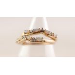 PAIR OD 9ct GOLD RINGS the wavy tops each set with four small oval opals and three tiny diamonds 3.5