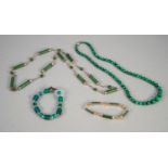 NECKLACE OF GRADUATED ROUND MALACHITE BEADS 21" long continuous CHAIN NECKLACE WITH CYLINDERED