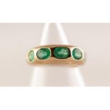 9ct GOLD GYPSY SET RING with five oval emeralds 3.6gms Ring size I/J