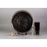 MIXED LOT OF ELECTROPLATE, to include: CIRCULAR GALLERIED TRAY WITH FLORAL CHASED CENTRE, 14 ¾? (