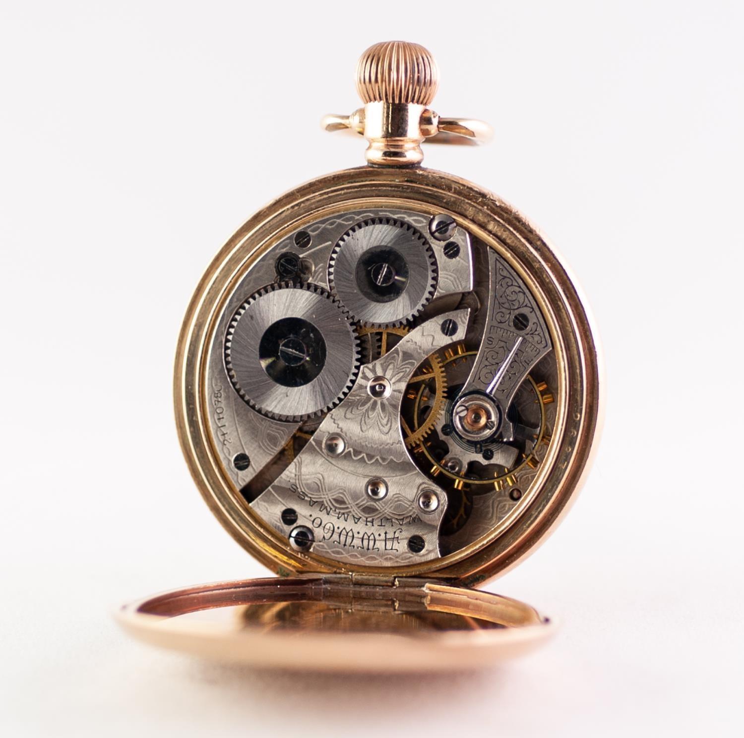 A GOLD PLATED CASED WALTHAM KEYLESS GENTLEMANS OPEN FACE POCKET WATCH, with seconds dial - Image 2 of 3