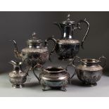 FOUR PIECE ELECTROPLATED TEA SET BY JAMES DEAKIN AND SONS, of circular part fluted form with