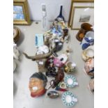 DECORATIVE ORNAMENTS AND FIGURES TO INCLUDE; HORSES, A MUSICAL PRAM ORNAMENT, CANDLE HOLDERS,