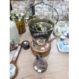 LARGE NINETEENTH CENTURY BRASS JAM PAN WITH WROUGHT METAL FIXED LOOP HANDLE, ANOTHER SMALLER WITH