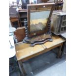 A CHILD'S TWIN SCHOOL DESK AND A FREE STANDING DRESSING TABLE MIRROR (A.F.)