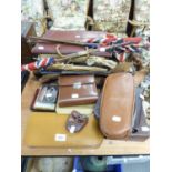 LEATHER GOODS TO INCLUDE; SHEET MUSIC CASE, GENTS TOILET REQUESITES IN CASES, SATIN FABRIC