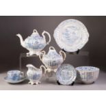 VICTORIAN BLUE AND WHITE WILLOW PATTERN TEA SET sufficient for eleven persons 32 pieces includes