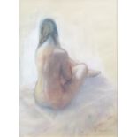 M. MEAKINS (TWENTIETH CENTURY) PASTEL DRAWING ON BUFF COLOURED PAPER seated female nude signed 20