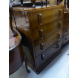 ART DECO WALNUTWOOD CHEST OF FOUR LONG DRAWERS WITH ROD HANDLES AND BACK RAIL