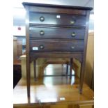 A THREE DRAWER MUSIC CHEST, WITH FALL FRONT DRAWERS