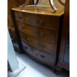 GEORGIAN STYLE LINE INLAID MAHOGANY BOW FRONTED CHEST OF FOUR GRADUATED LONG DRAWERS, ON SPLAY