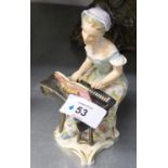 WEDGWOOD AND CO., CHINA FIGURE OF A LADY PLAYING A PIANO
