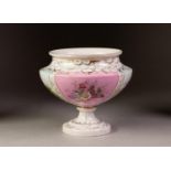 HELENA WOLFSOHN STYLE GERMAN PORCELAIN PEDESTAL BOWL, painted with alternating panels containing