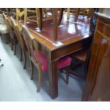A LARGE MAHOGANY LIBRARY TABLE, WITH RED LEATHER INSET TOP, A SET OF 6 EDWARDIAN HEPPLEWHITE STYLE