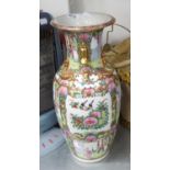 TWENTIETH CENTURY CHINESE CANTON PORCELAIN LARGE VASE WITH FAMILLE ROSE DECORATION IN VARIOUS PANELS