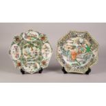 TWO CHINESE MID-QING DYNASTY EXPORT WARE OCTAGONAL PLATES, painted in famille verte enamels, 9 3/