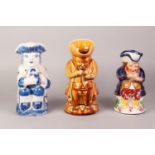TOFFEE GLAZED ?MADE IN TOBY, ENGLAND? POTTERY TOBY JUG, together with TWO OTHERS, one blue and