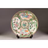 NINETEENTH CENTURY CHINESE FAMILLE ROSE ENAMELLED PORCELAIN PLATE, with dished rim, decorated with