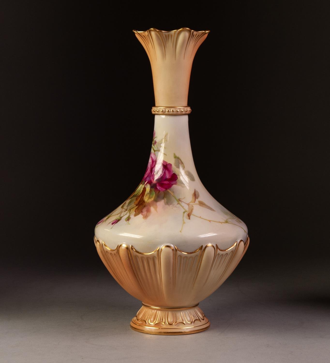 EARLY TWENTIETH CENTURY ROYAL WORCESTER BLUSH CHINA FOOTED VASE, SIGNED ROBERTS, of compressed - Image 2 of 6