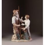 LLADRO ?A FISHING LESSON? PORCELAIN GROUP, modelled as a young boy talking to a seated fisherman