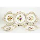 TEN PIECE ROCKINGHAM STYLE NINETEENTH CENTURY FRUIT PAINTED PORCELAIN DESSERT SET FOR SIX PERSONS,