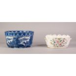 BLUE AND WHITE CAULDON POTTERY BOWL OR PLANTER, of circular, steep sided form, printed with