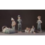 FIVE LLADRO PORCELAIN FIGURES, comprising: ?BEDTIME BUDDIES?, ?SHALL I READ YOU A STORY?, both boxed