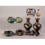 TEN ITEMS OF EARLY 20th CENTURY JAPANESE CLOISONNE including vases, ashtrays, napkin rings, etc., (