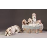 MODERN LLADRO PORCELAIN MODEL OF FOUR BASSETT HOUND PUPS in simulated wooden, blanket-lined box