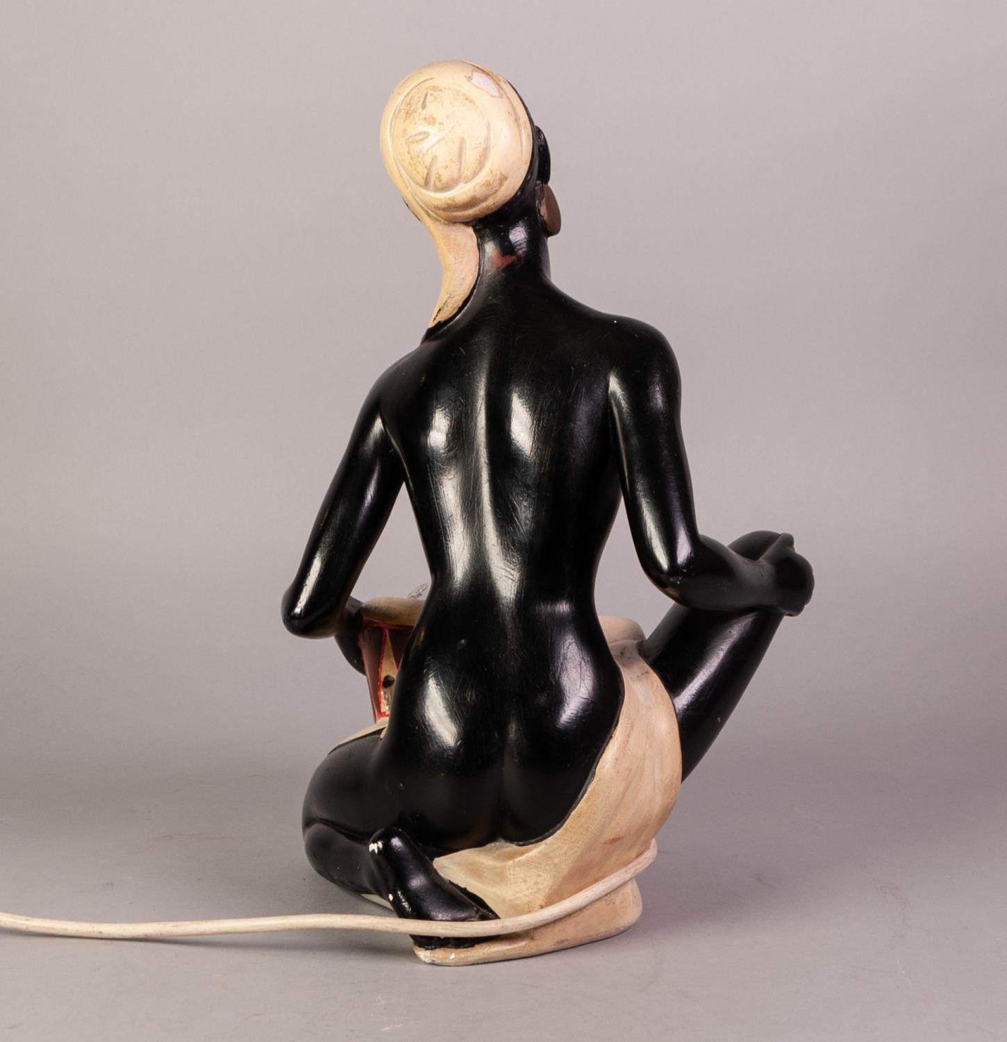 1960?s DIOMEDE NIERI ?FEMALE DRUMMER? CHALK OR PLASTER TABLE LAMP BASE, modelled seated holding - Image 2 of 2