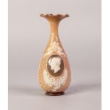 LATE VICTORIAN DOULTON (Lambeth) small pear shaped vase with frilled rim the body applied with a