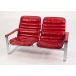 1970?s EERO AARNIO DESIGNED THREE PIECE RED LEATHER AND ALUMINIUM LOUNGE SUITE, all with bucket type