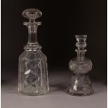 LATE VICTORIAN/EDWARDIAN cut glass decanter with stopper and another Scottish thistle form cut and