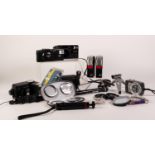 MIXED LOT OF CAMERAS AND ACCESSORIES, to include: FLASH UNIT, CANON POWERSHOT S40, ANON MEGAZOOM