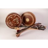 ASSORTMENT OF PARTS TO BANJOS, including: SEVEN RESONATORS, six of which are inlaid in mother of
