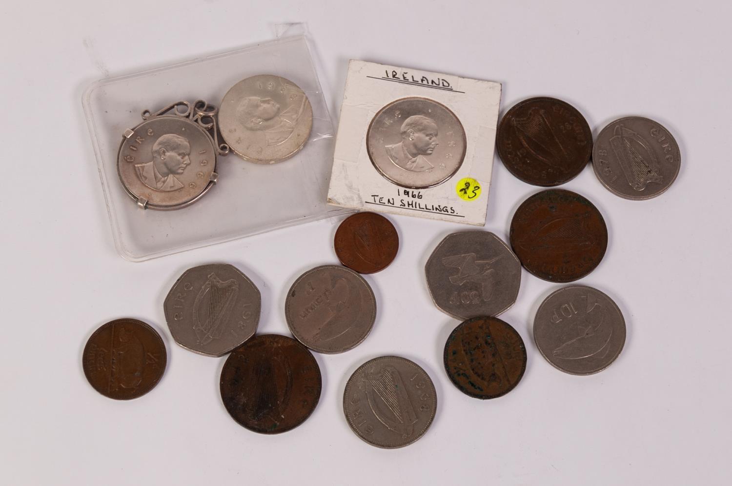 SELECTION OF EIRE (IRISH) COINAGE, includes three silver ten shilling pieces, 1966 (VG), one claw