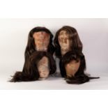 FOURTEEN LONG MID TO DARK BROWN SYNTHETIC WIGS, individually bagged, contents of one box