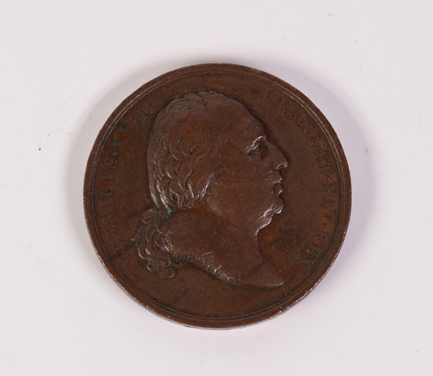 LOUIS XVIII BRONZE MEDALLION BY ANDRIEU & PUYMAURIN obverse with bust, reverse with angelic figure - Image 2 of 2