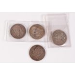 FOUR RUSSIAN NICHOLAS III SILVER ROUBLE COINS, viz 1896 (EF), 1897 (F), 1898 (showing wear), 1899 (