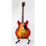 AOSEN SIX STRING ELECTRIC GUITAR, in sunburst colourway with gilt hardware, whammy bar, pick-up