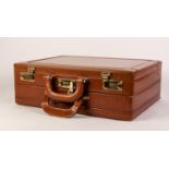 FRANZEN LATE 20th CENTURY LIGHT BROWN LEATHER AND GILT METAL TWO PIECE OBLONG ATTACHE/BRIEFCASE with