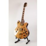 KEIPER, SIX STRING ELECTRIC GUITAR, in honey coloured maple, outlined in black and white with gilt